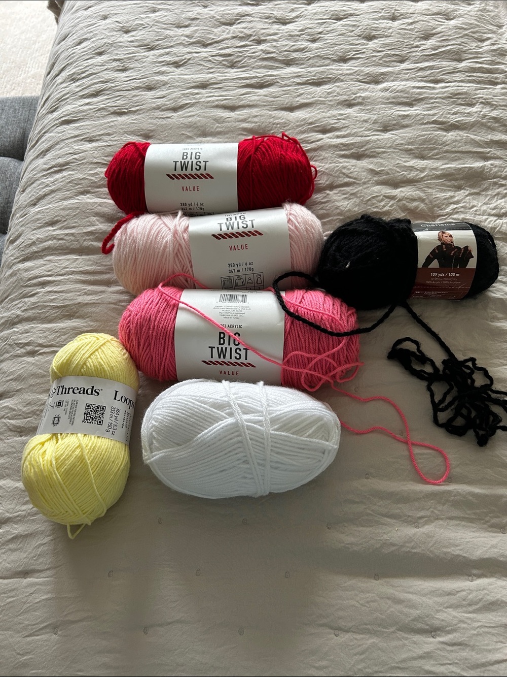 Big Twist Value Yarn Multipack - Red, Pink, Light Pink, Yellow, White, Black